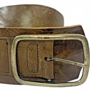 Classic Brown Leather Women's Belt with Antique Silver Buckle